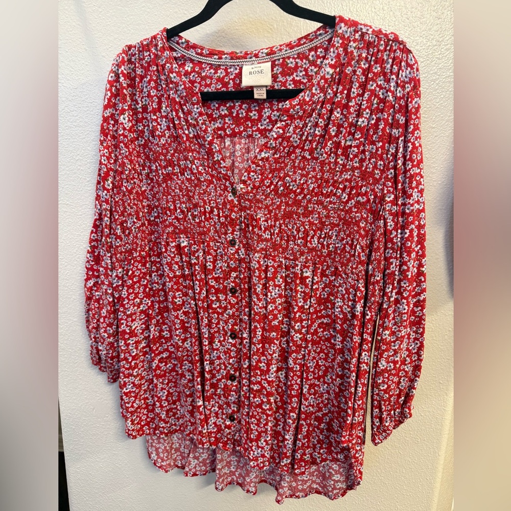 Knox Rose Red and White Floral Blouse
